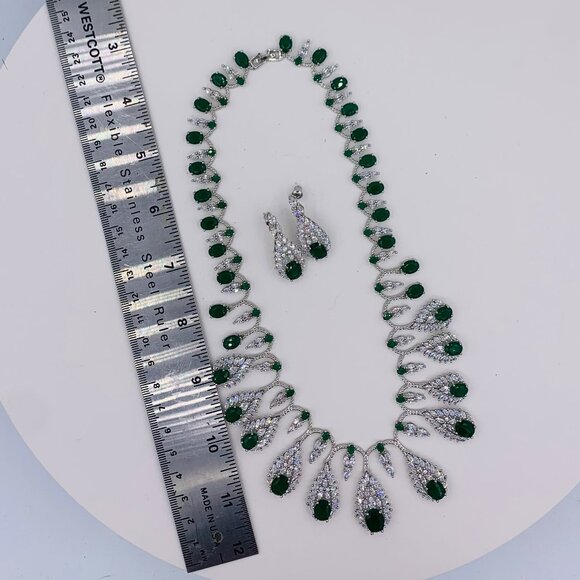 Necklace and earring set, 18 K white gold over solid silver, lab emeralds, NWOT - Picture 11 of 11